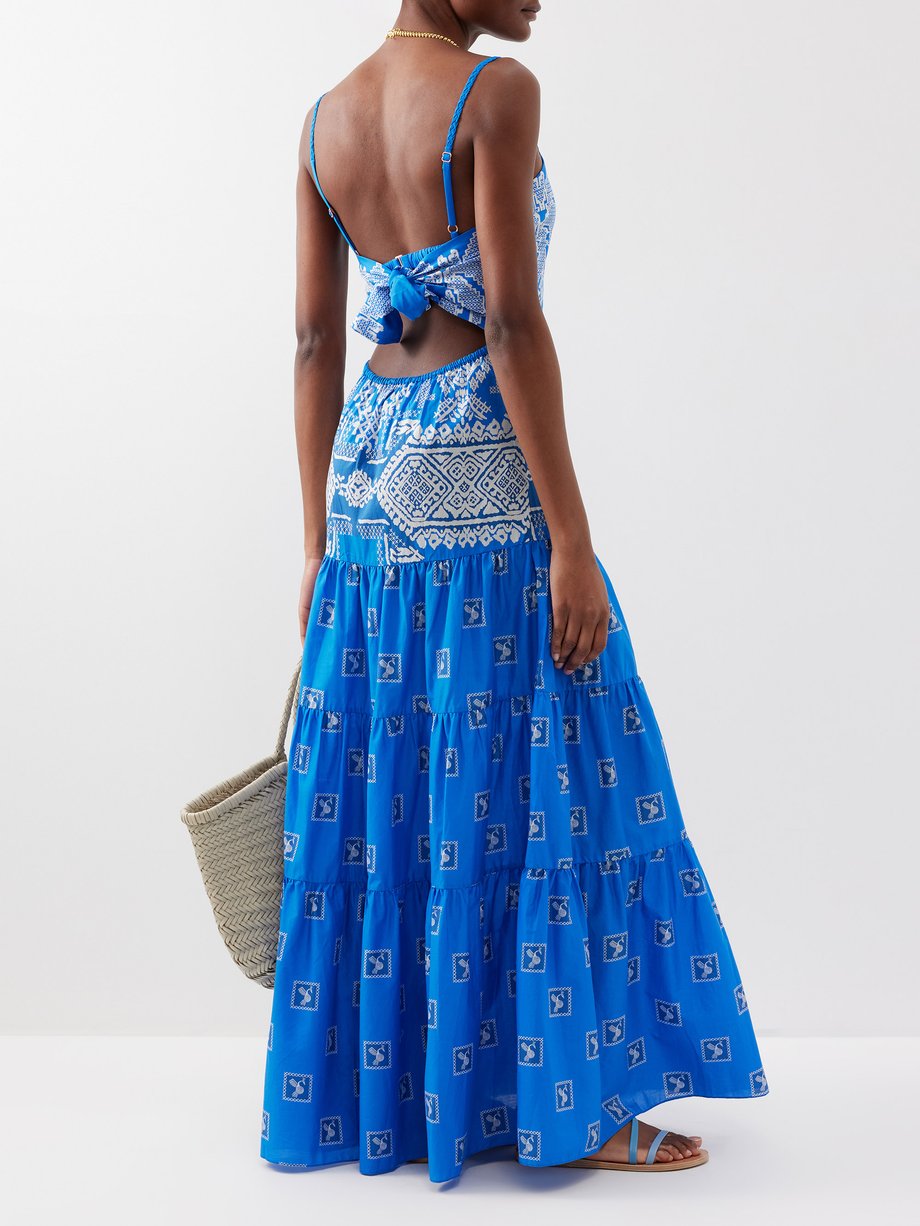 Blue Amancay geometric-pattern cotton maxi dress, Johanna Ortiz