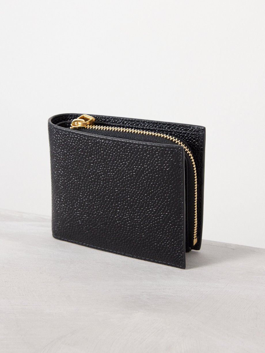 Black Grained-leather bi-fold wallet | Thom Browne | MATCHES UK