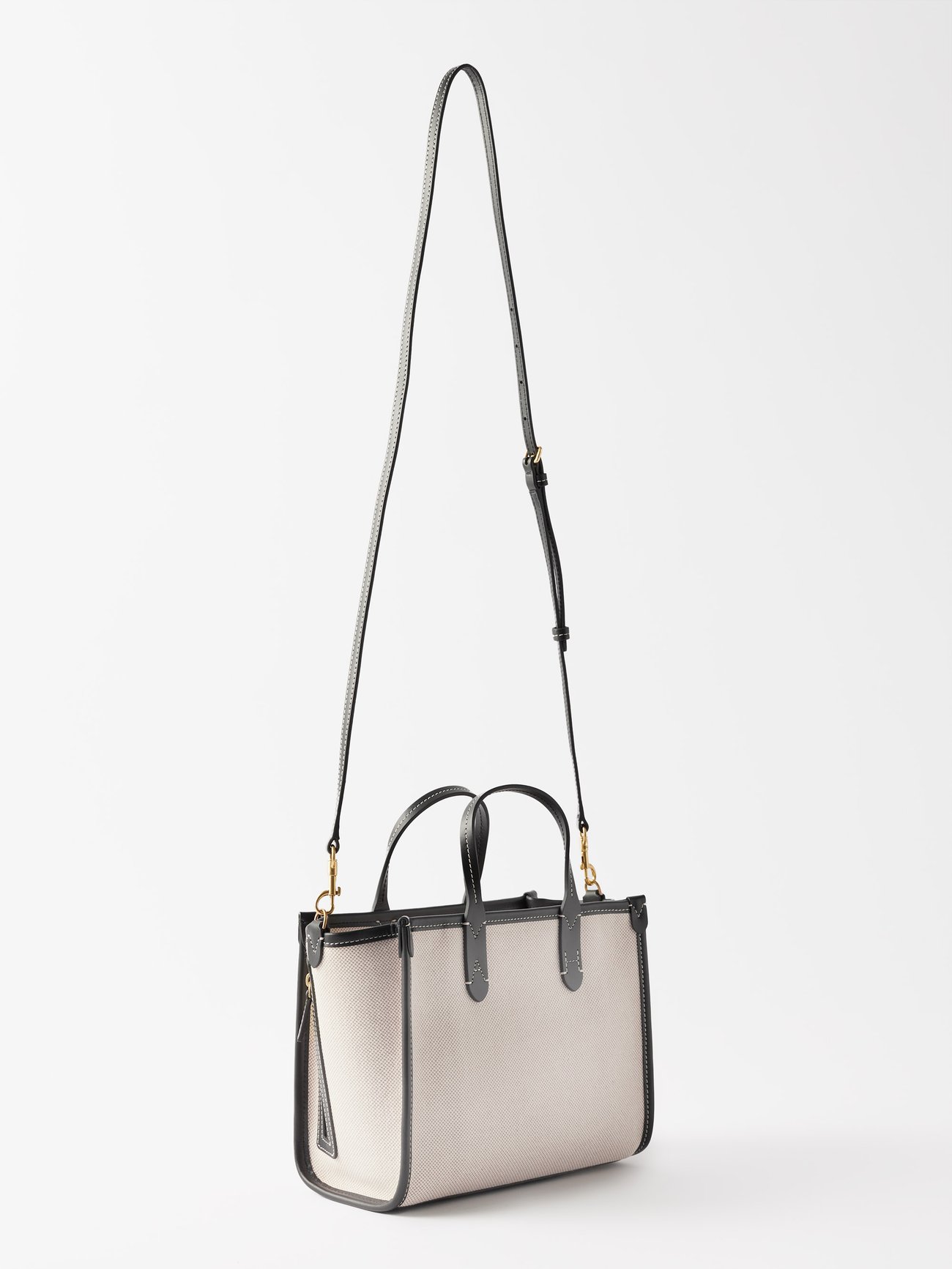 Beige Pocket leather-trim canvas cross-body bag, Anya Hindmarch