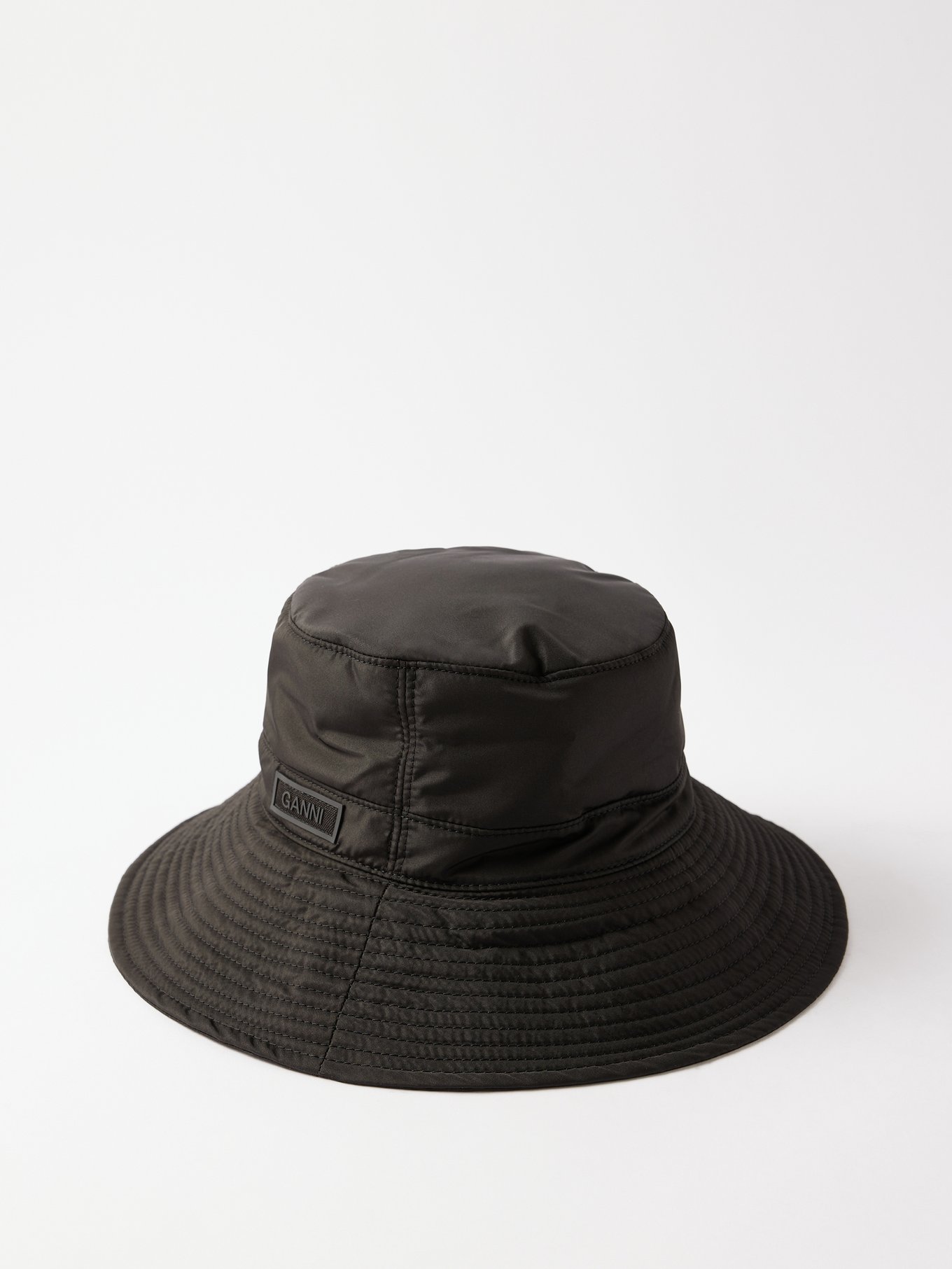 Black Logo-patch recycled-canvas bucket hat | Ganni