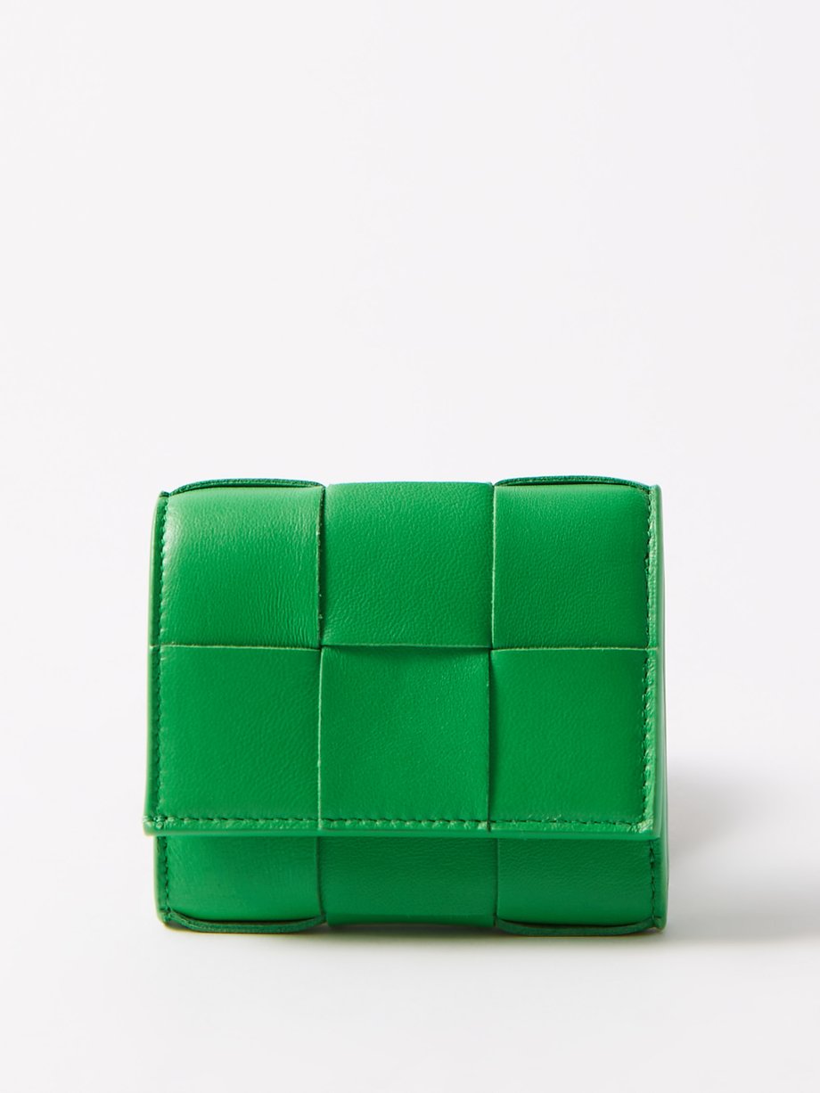 Green Cassette Intrecciato-leather trifold wallet, Bottega Veneta
