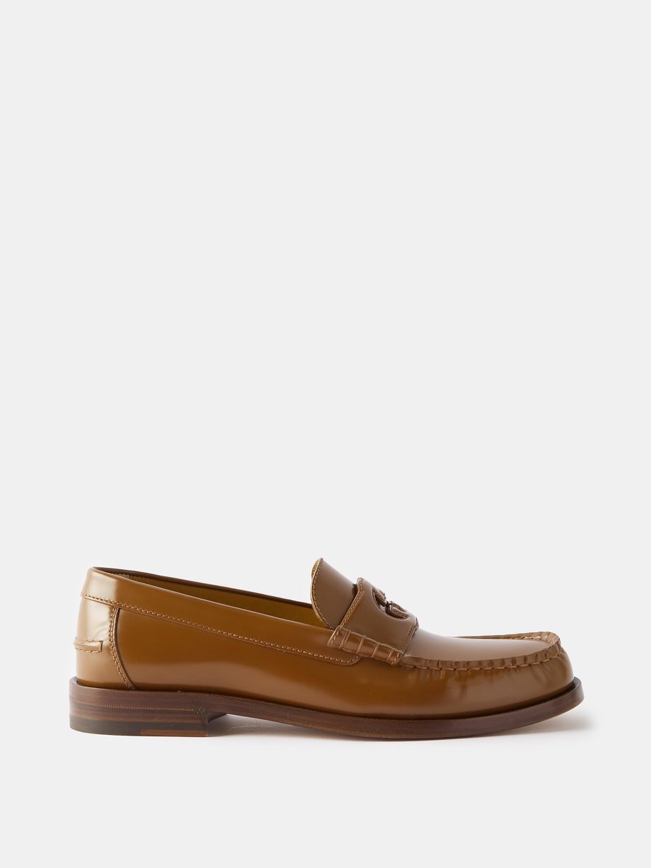 Tan Logo-cutout leather loafers | Gucci | MATCHES UK