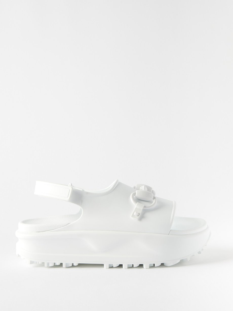 White Horsebit rubber flatform slingback sandals | Gucci ...