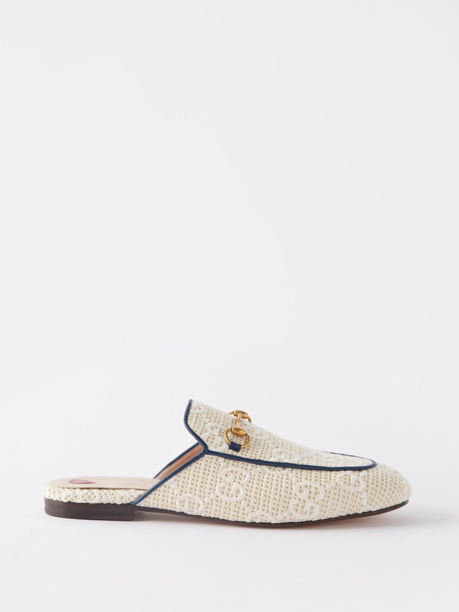 White Princetown GG-Supreme canvas backless loafers | Gucci ...