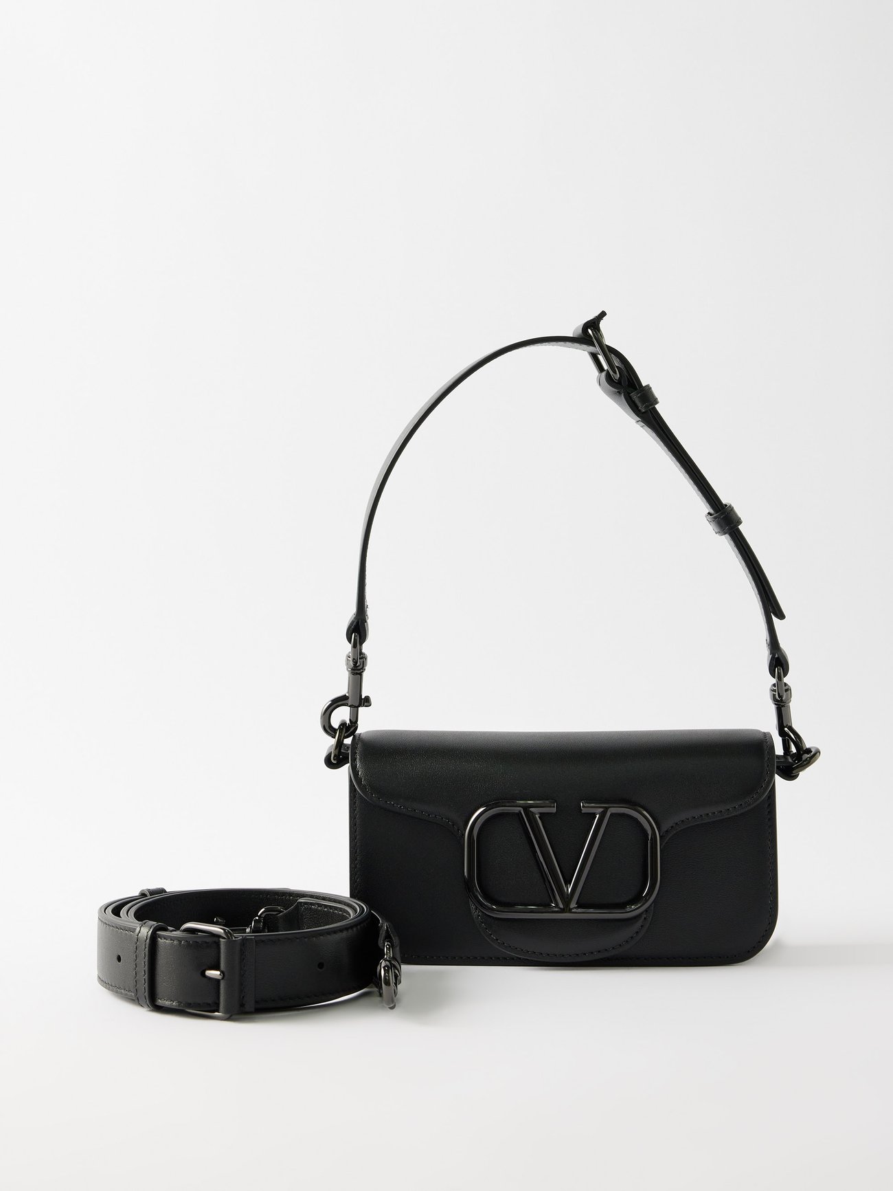 Black Locò mini V-Logo leather shoulder bag, Valentino Garavani
