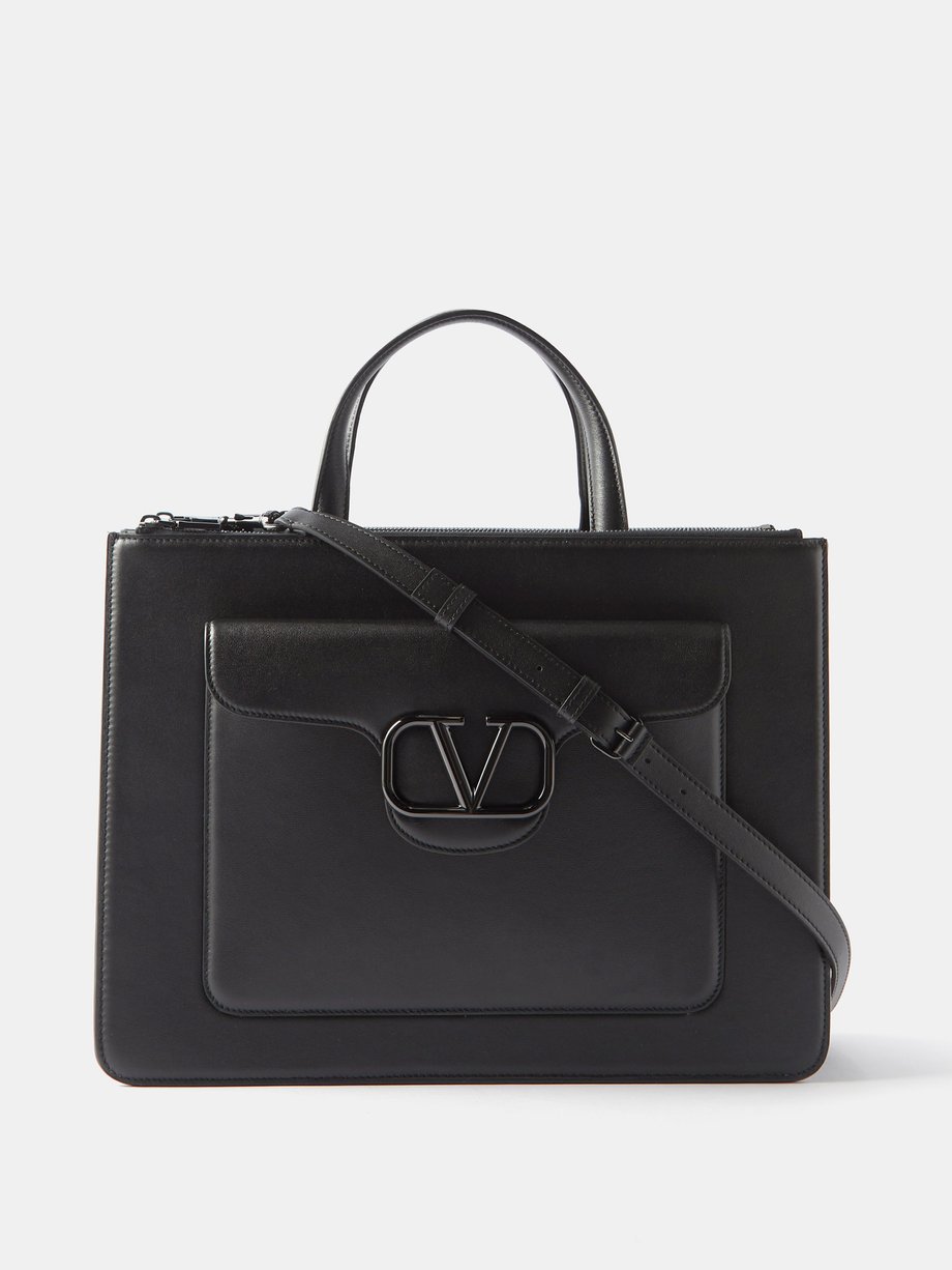 Black V-Logo leather briefcase, Valentino Garavani