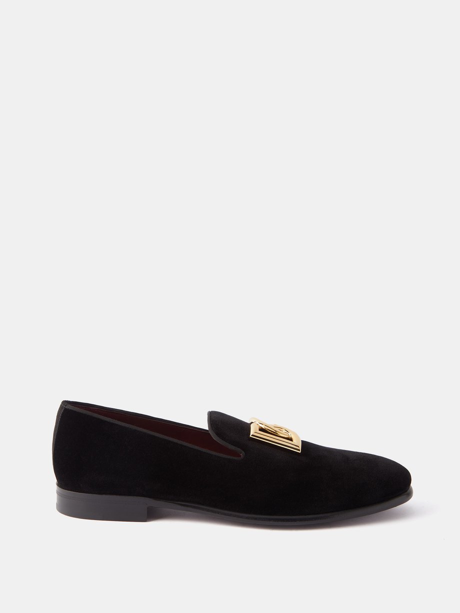 Black Logo-plaque velvet loafers | Dolce & Gabbana | MATCHESFASHION UK