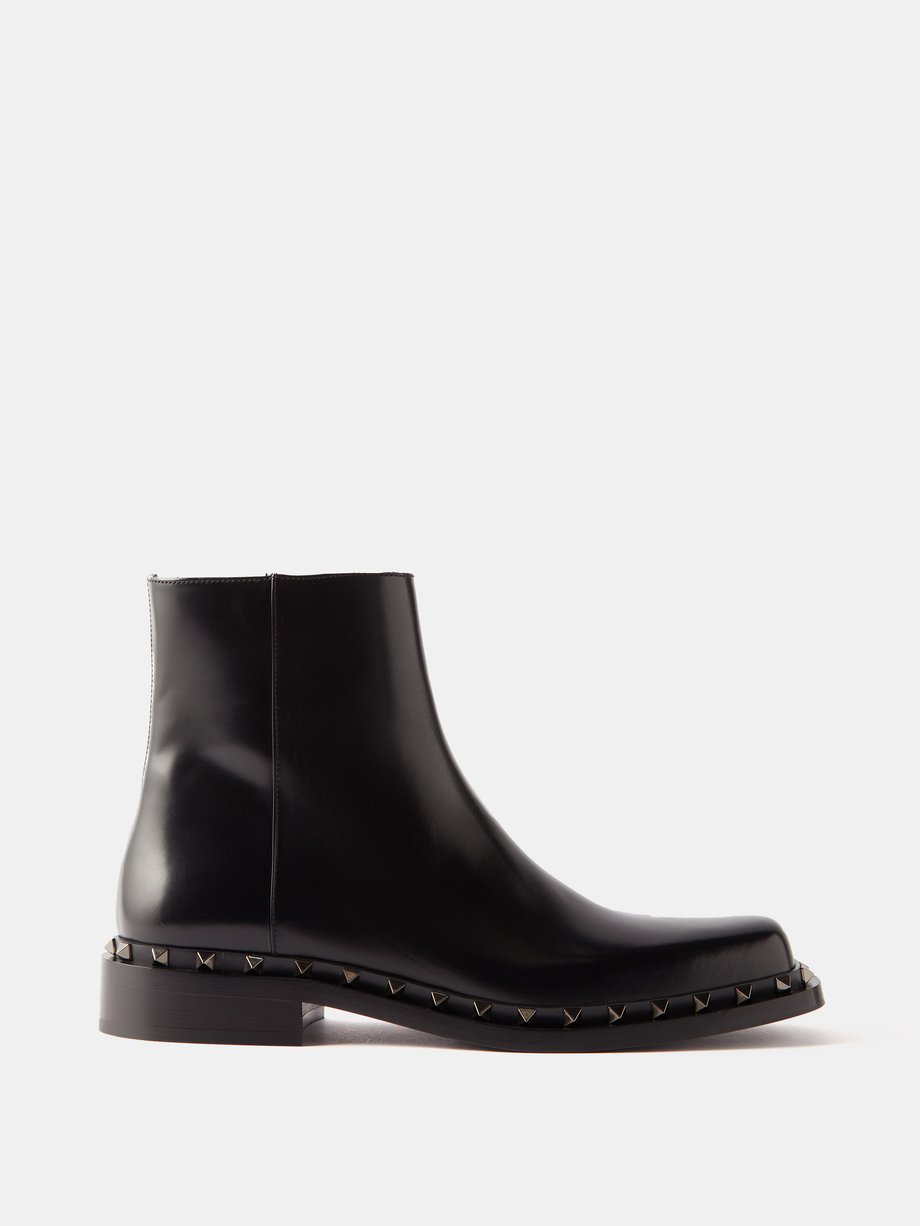 Black Rockstud-embellished leather ankle boots | Valentino Garavani ...