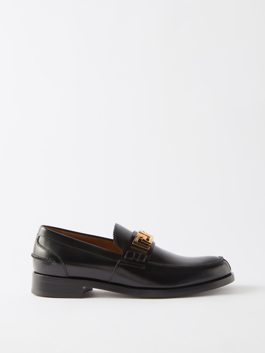 Black Greca-plaque leather loafers | Versace | MATCHESFASHION UK