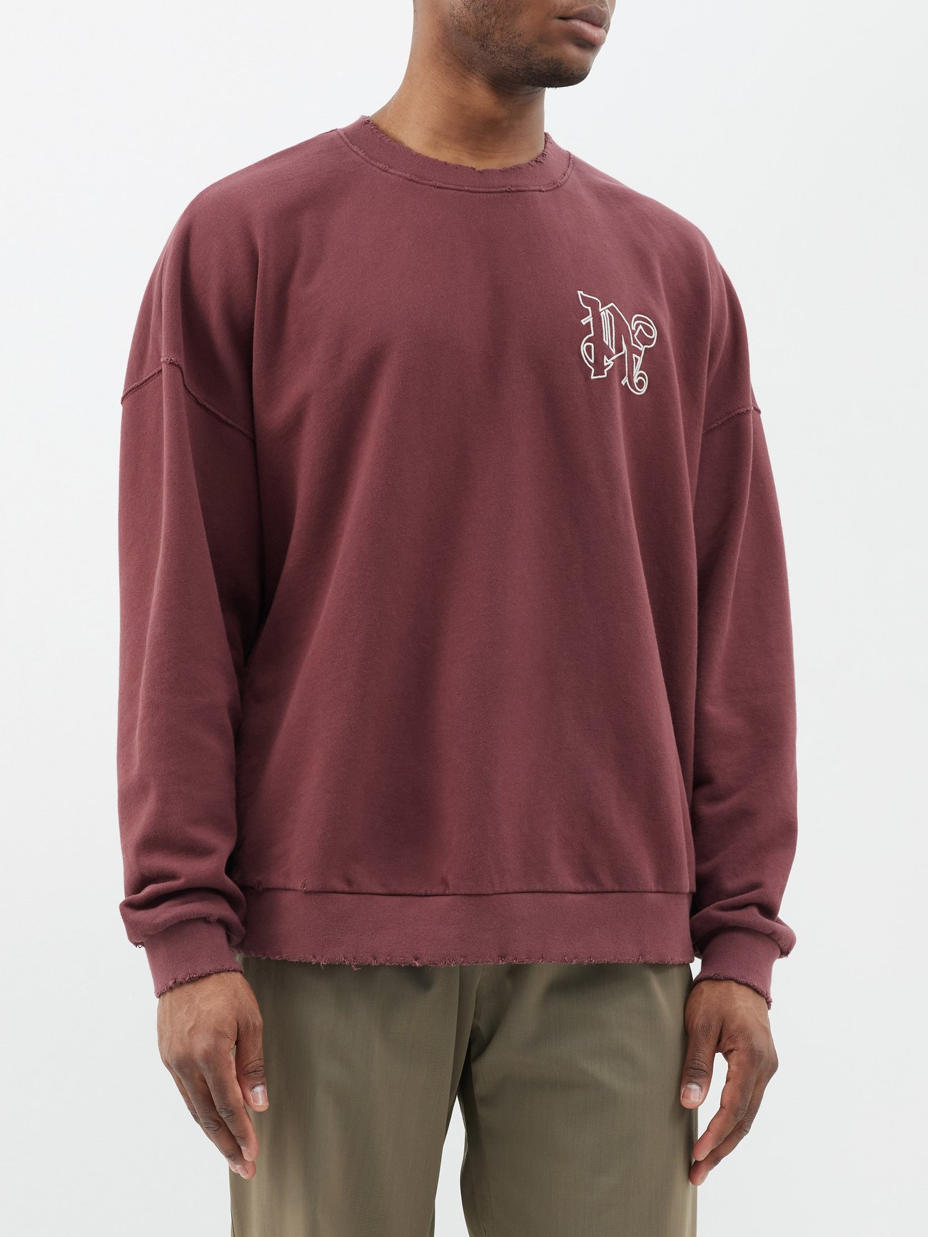 Palm Angels Pa Monogram-embroidered Cotton Sweatshirt In Red