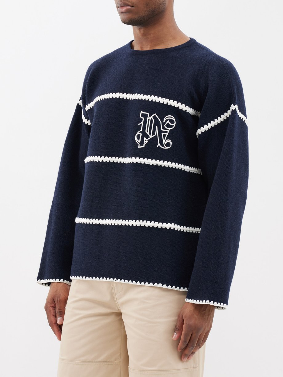 EMBROIDERED CREW NECK SWEATER NAVY