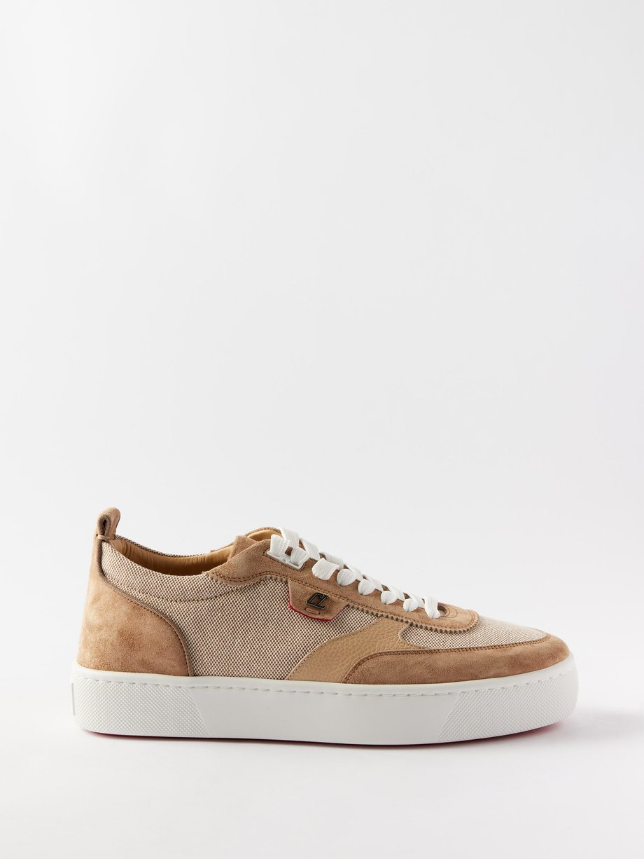 Beige Happyrui canvas and suede trainers | Christian Louboutin | MATCHES UK