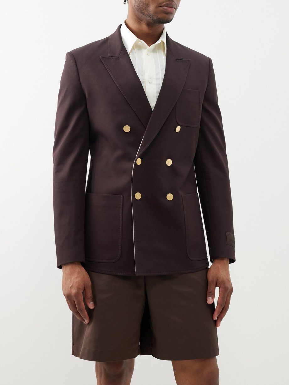 Double-breasted twill suit jacket