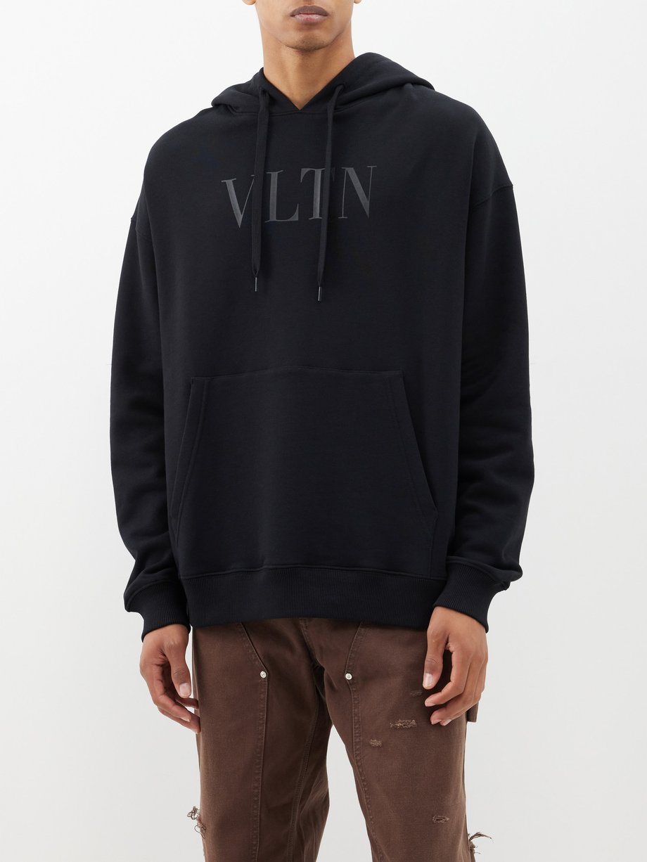 Black Logo print cotton jersey hooded sweatshirt | Valentino Garavani ...