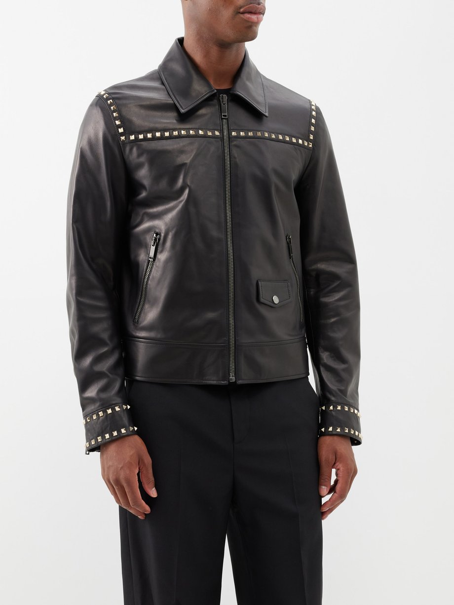 Black Rockstud-embellished leather jacket | Valentino Garavani | MATCHES UK