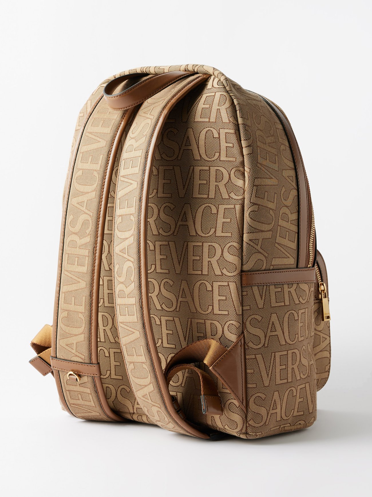 VERSACE: backpack in fabric with jacquard logo - Sand  Versace backpack  10077031A07951 online at