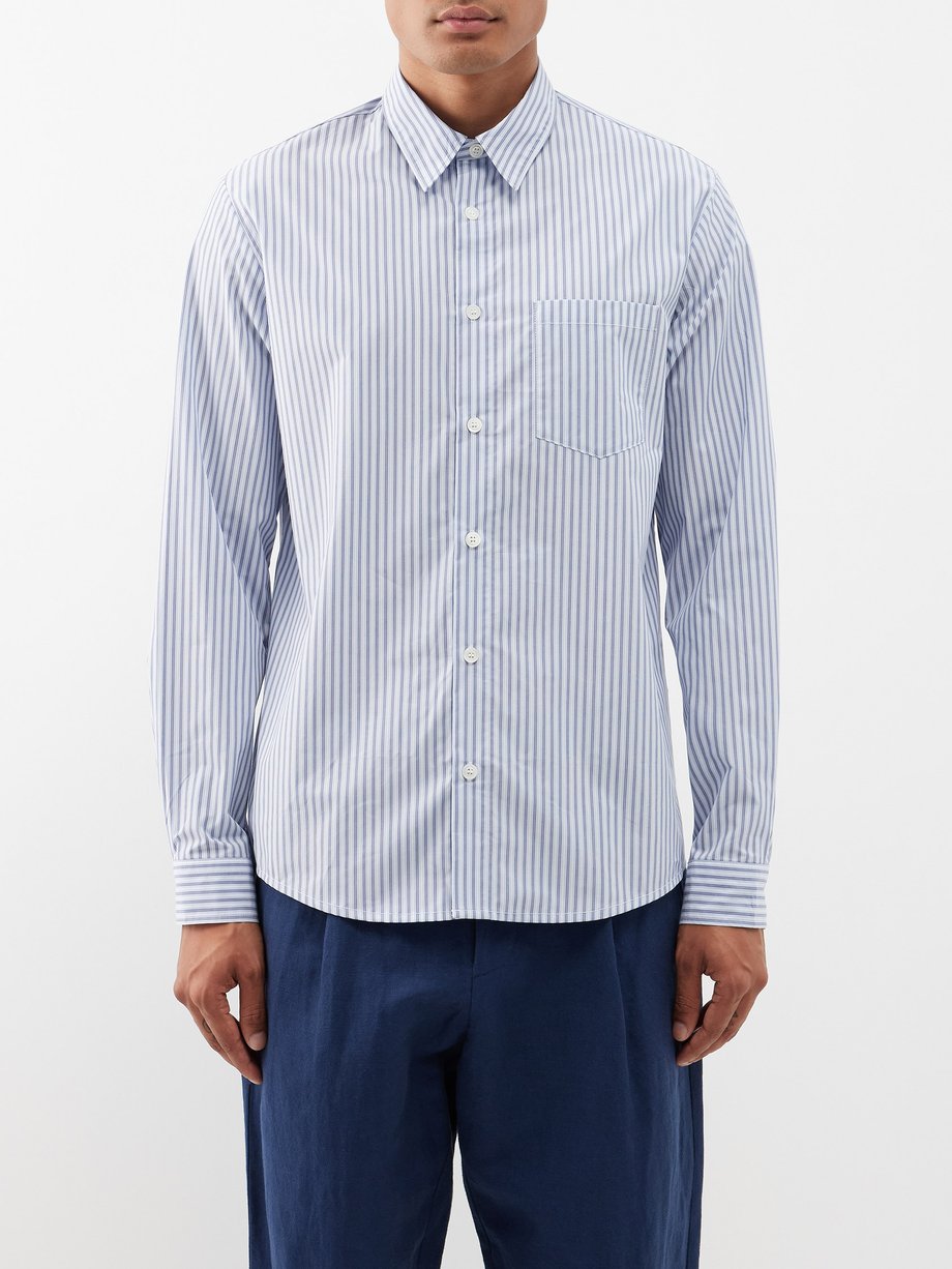 Navy Clement striped cotton-poplin shirt | A.P.C. | MATCHES UK