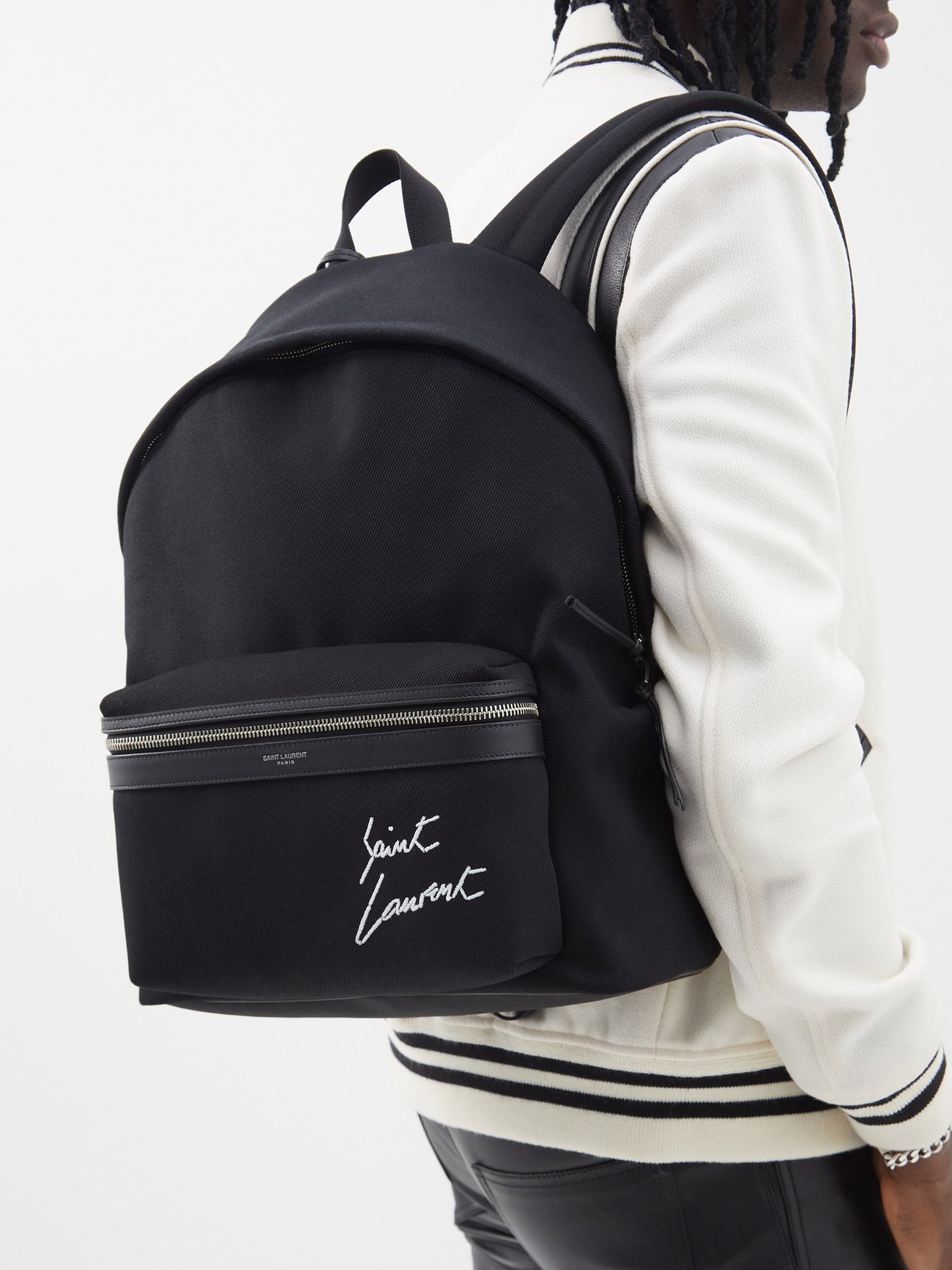 Saint Laurent Toy-city embroidered mini leather backpack