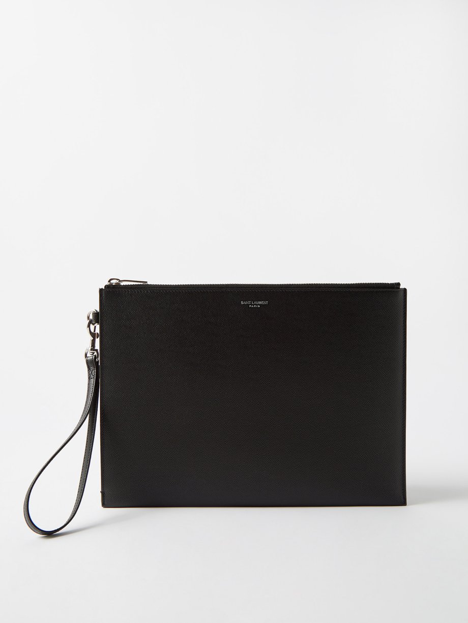 Black Logo-print leather pouch | Saint Laurent | MATCHES UK