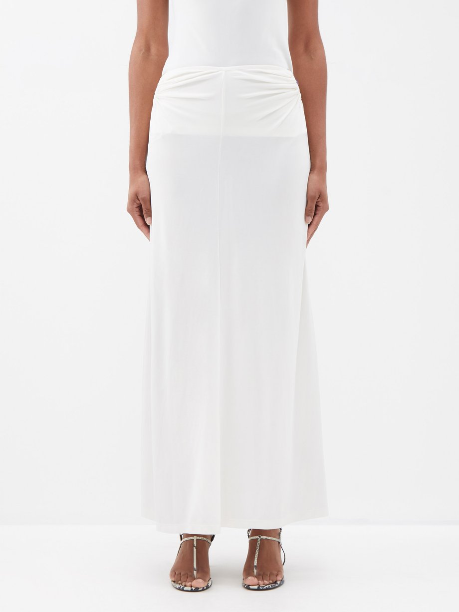 White Zayla scalloped-hem linen maxi skirt, posse