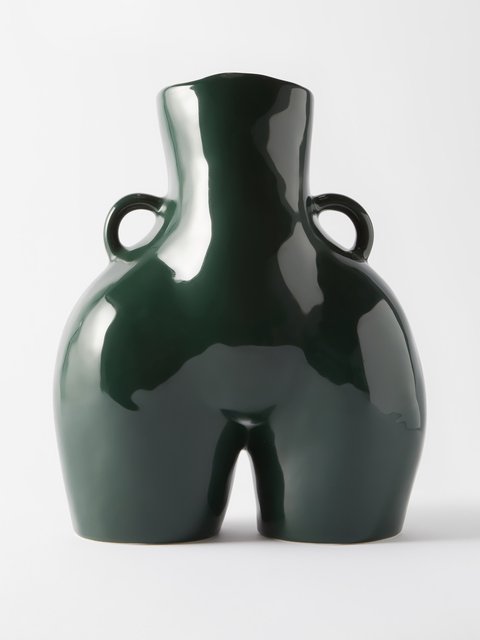 Green Love Handles earthenware vase Anissa Kermiche MATCHES UK