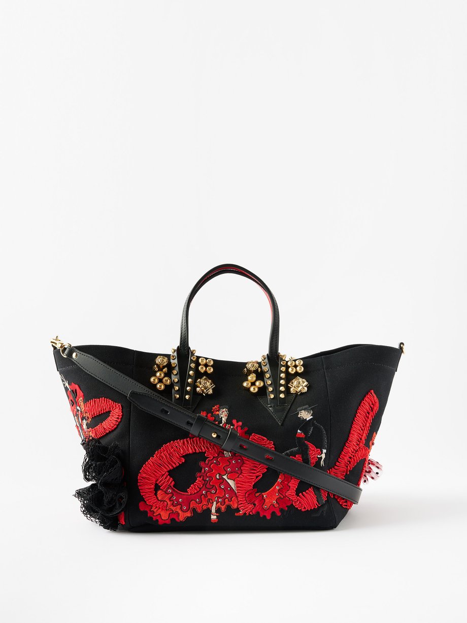 Black Flamencaba embroidered canvas tote bag, Christian Louboutin