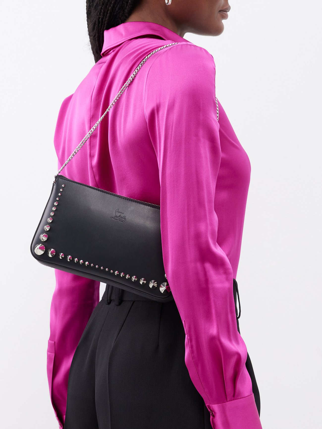 Loubila - Shoulder bag - Calf leather, rubber and spikes - Black - Christian  Louboutin