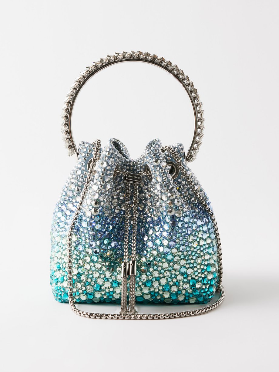 Blue Bon Bon crystal-embellished bucket bag | Jimmy Choo