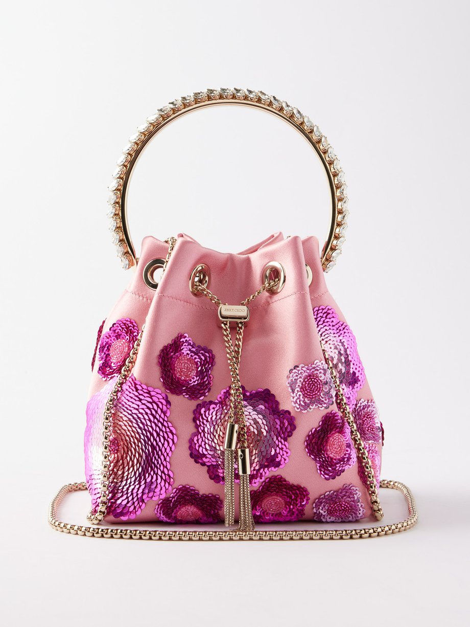 Pink Bon Bon floral-sequin satin clutch bag | Jimmy Choo ...
