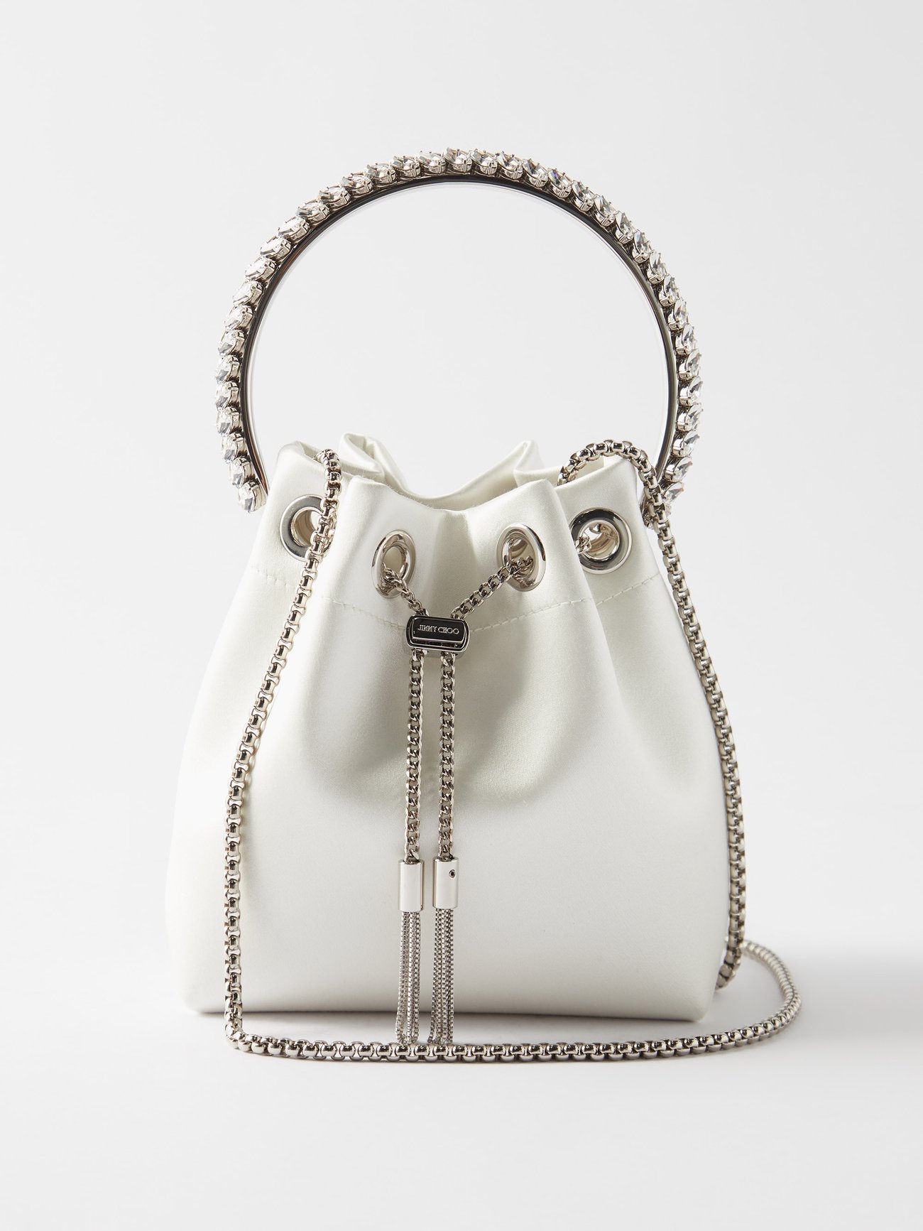 Jimmy Choo Silver Satin Crystal Mesh Bon Bon Bucket Bag at 1stDibs