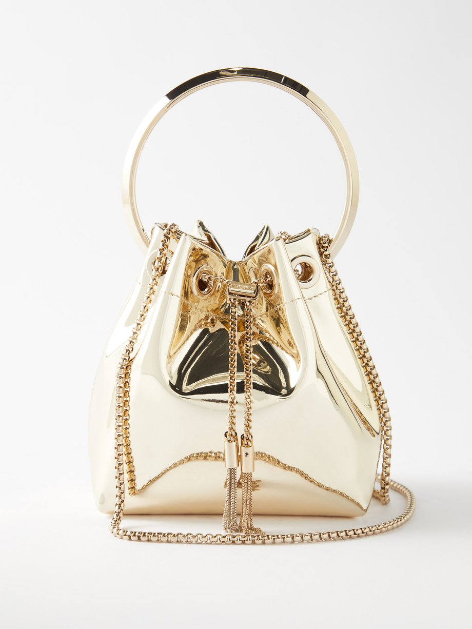 Gold Bon Bon mirrored-leather bucket bag | Jimmy Choo | MATCHESFASHION US