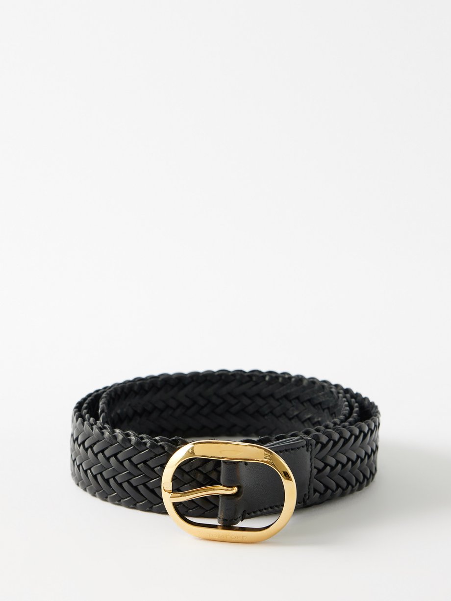 Black Oval-buckle woven-leather belt | Tom Ford | MATCHES UK