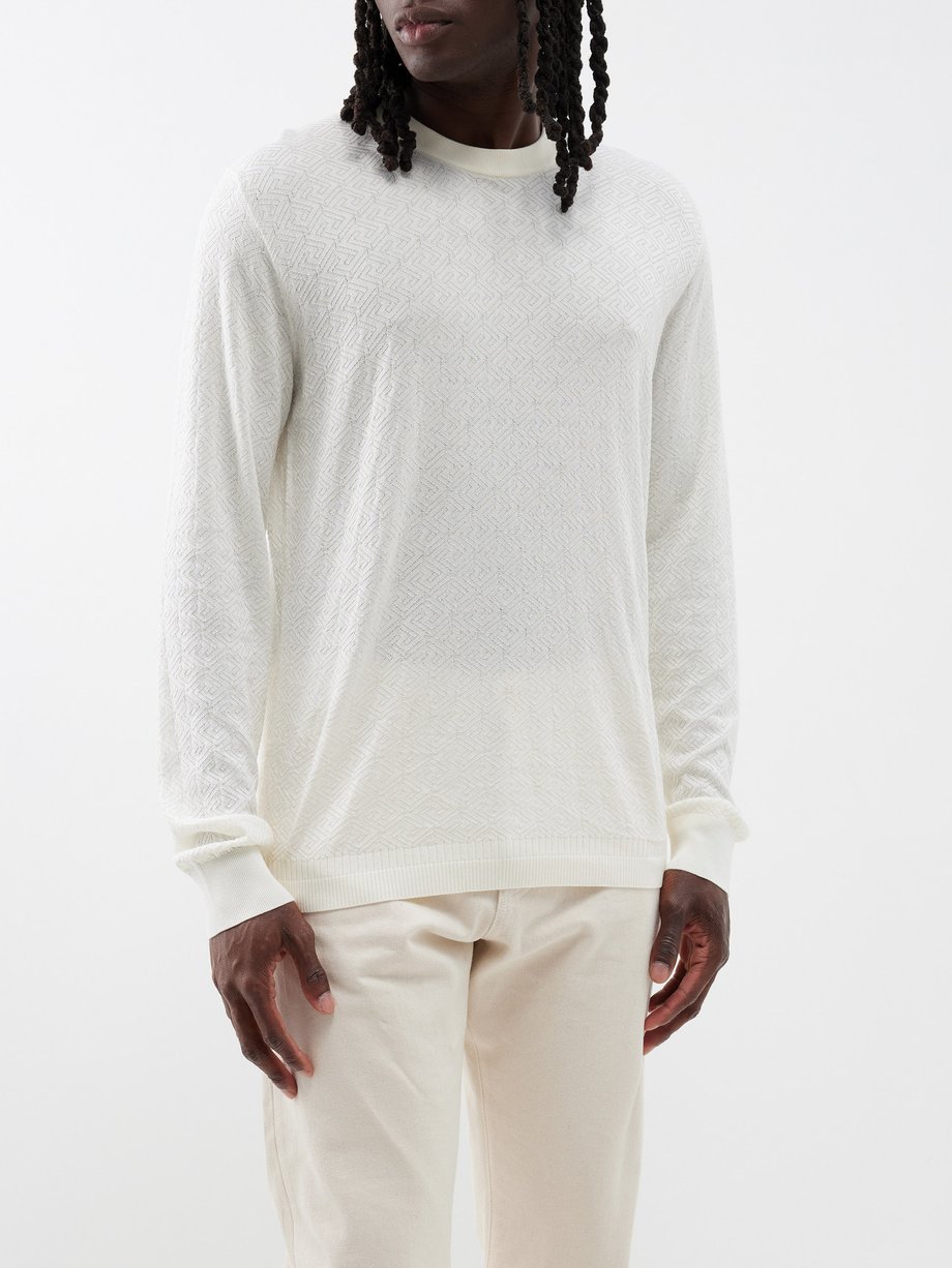 White La Greca-jacquard silk-blend sweater, Versace