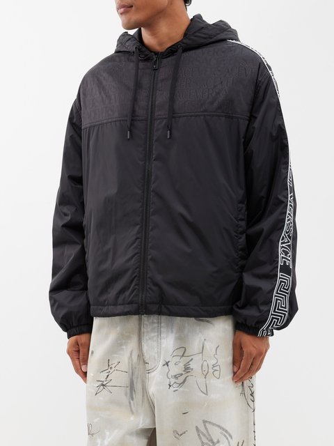 Black Logo-jacquard nylon hooded jacket | Versace | MATCHES UK