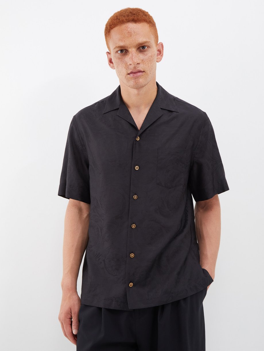 Black Barocco-jacquard cotton-blend voile shirt | Versace ...