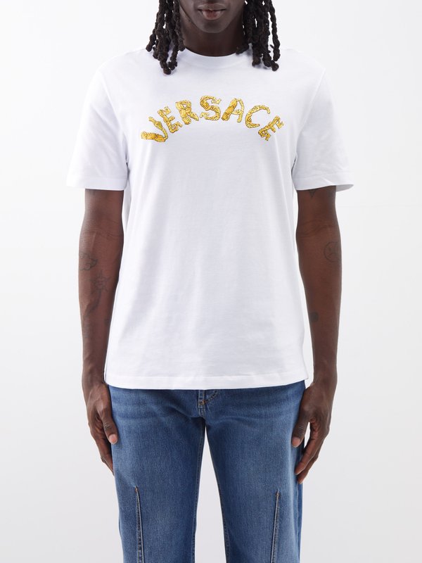 VERSACE Icons embroidered cotton-jersey T-shirt