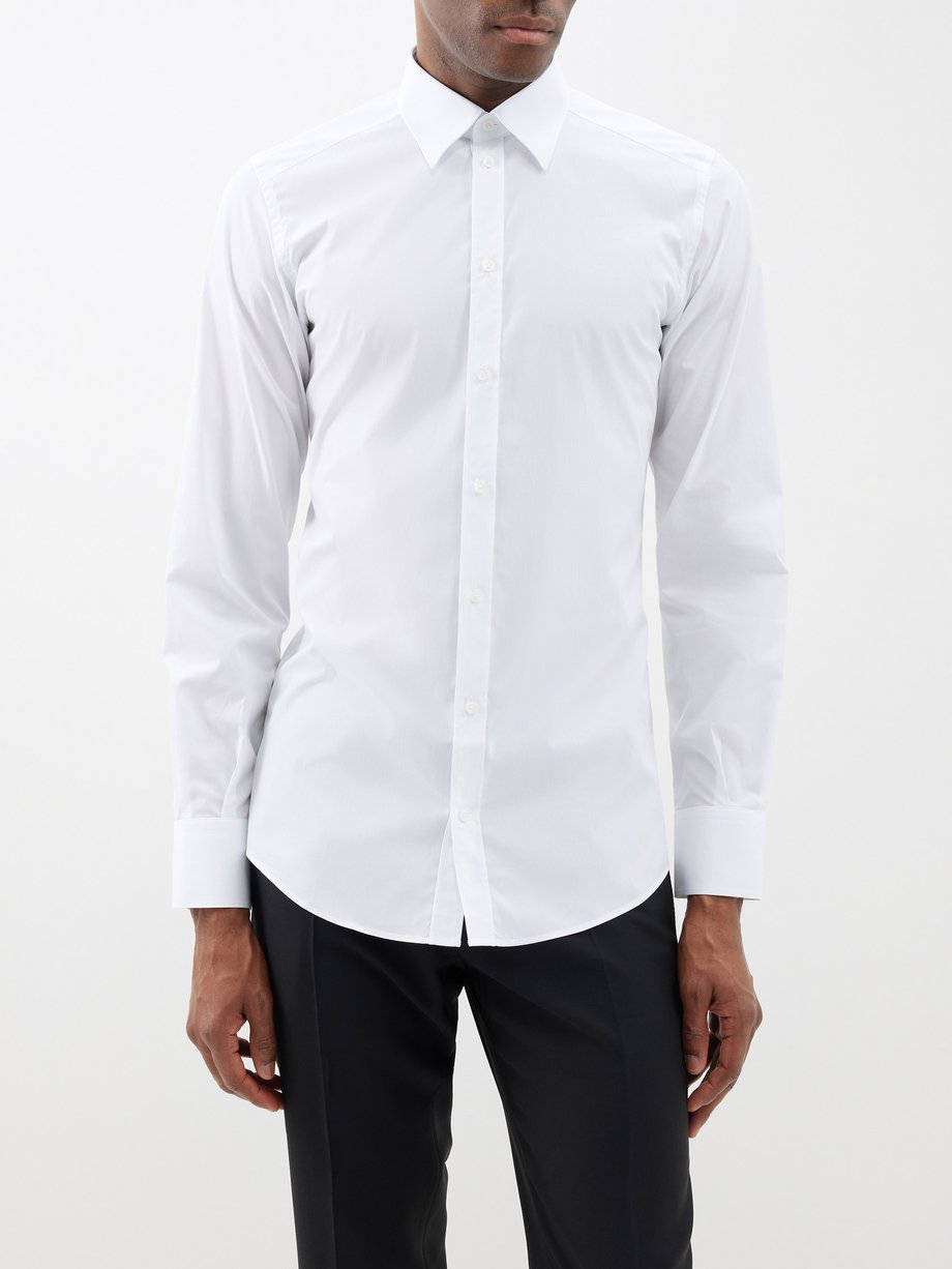White Point-collar cotton-poplin fitted shirt | Dolce & Gabbana ...