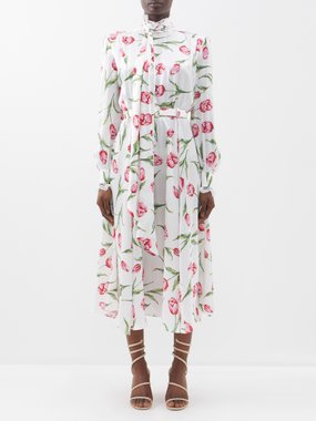 Rodarte Belted floral-print silk dress