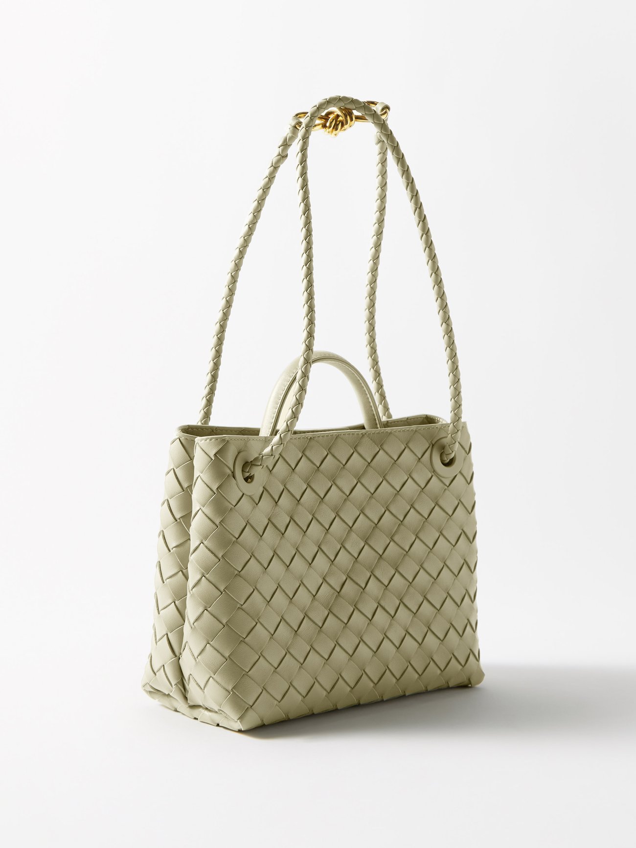 Beige Andiamo small Intrecciato-leather handbag, Bottega Veneta