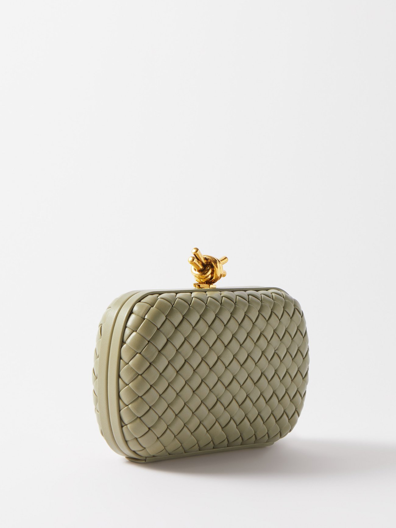 Green Knot Intrecciato-leather clutch bag