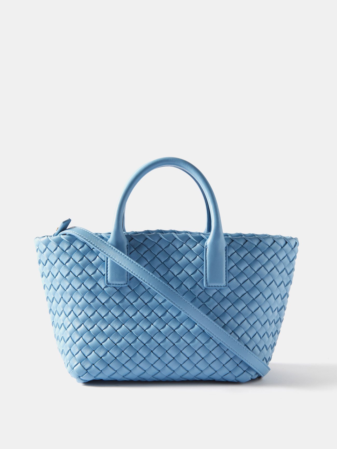 Bottega Veneta Cabat Mini Intrecciato Leather Tote Bag White