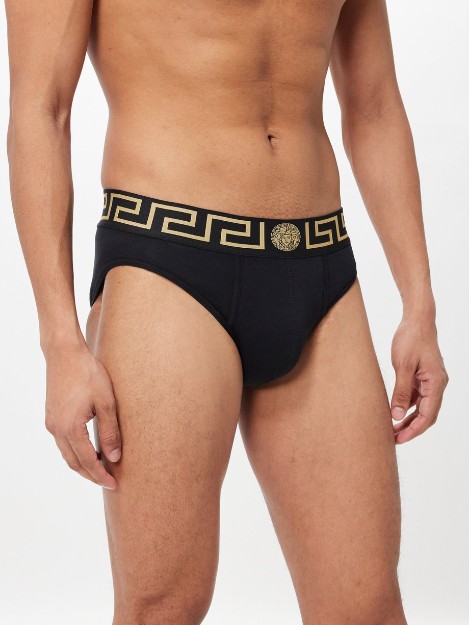 Black Pack of two logo-jacquard stretch-cotton briefs
