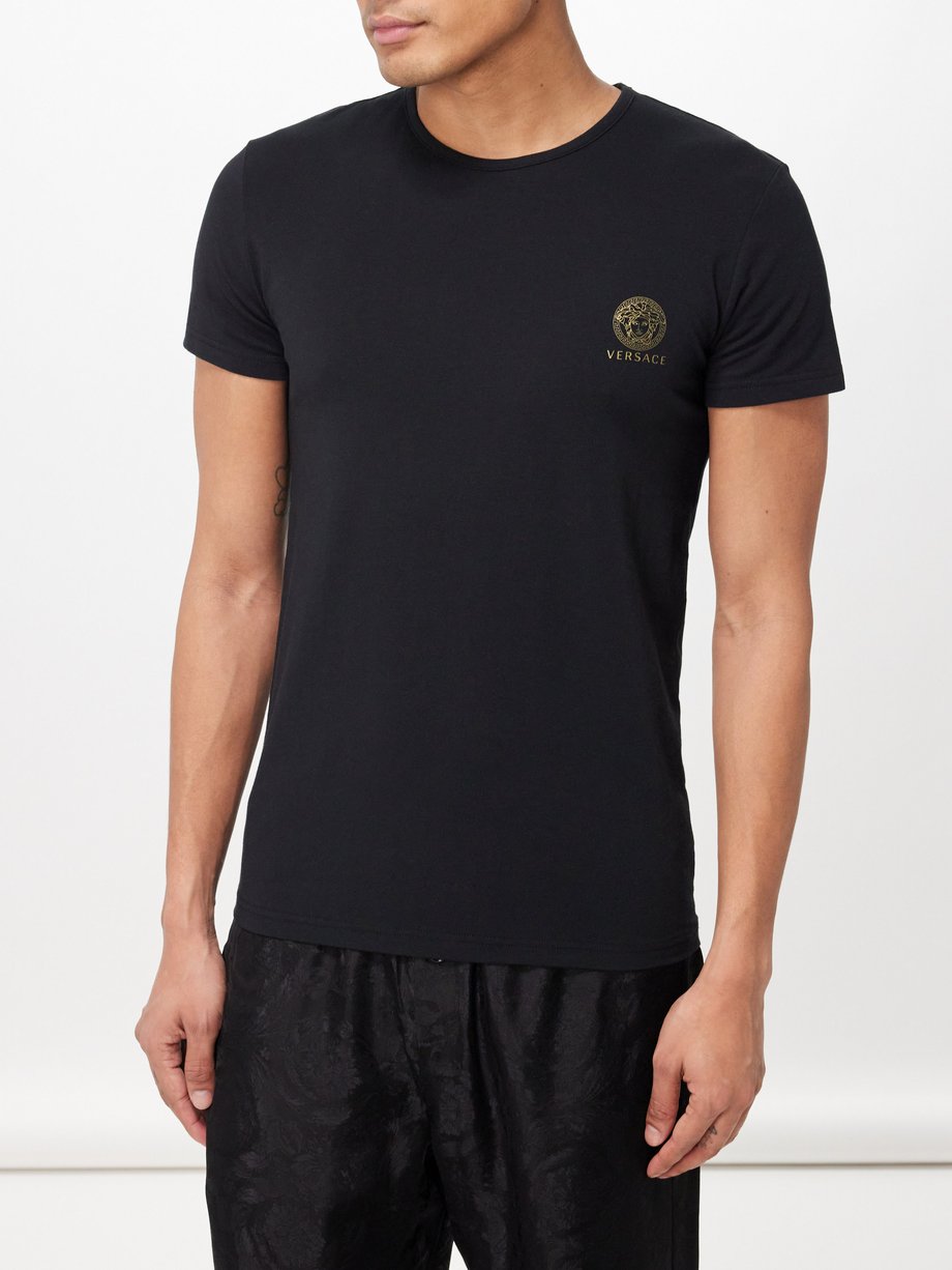 Black Pack of two logo-print cotton-blend pyjama tops | Versace ...