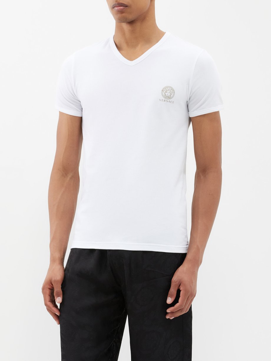 White Logo-print cotton-blend pyjama top | Versace | MATCHES UK