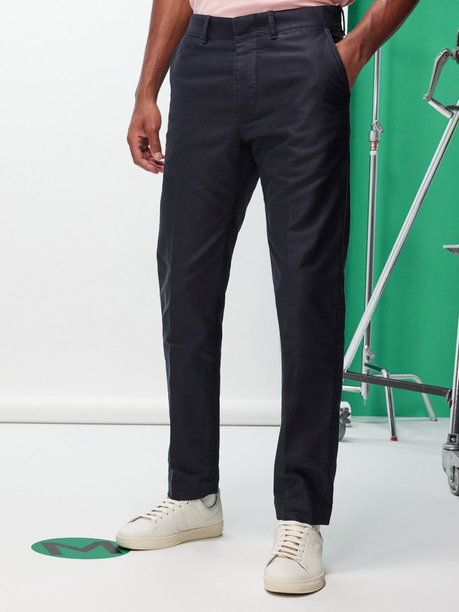 Navy Flat-front cotton-twill chinos | Tom Ford | MATCHES UK