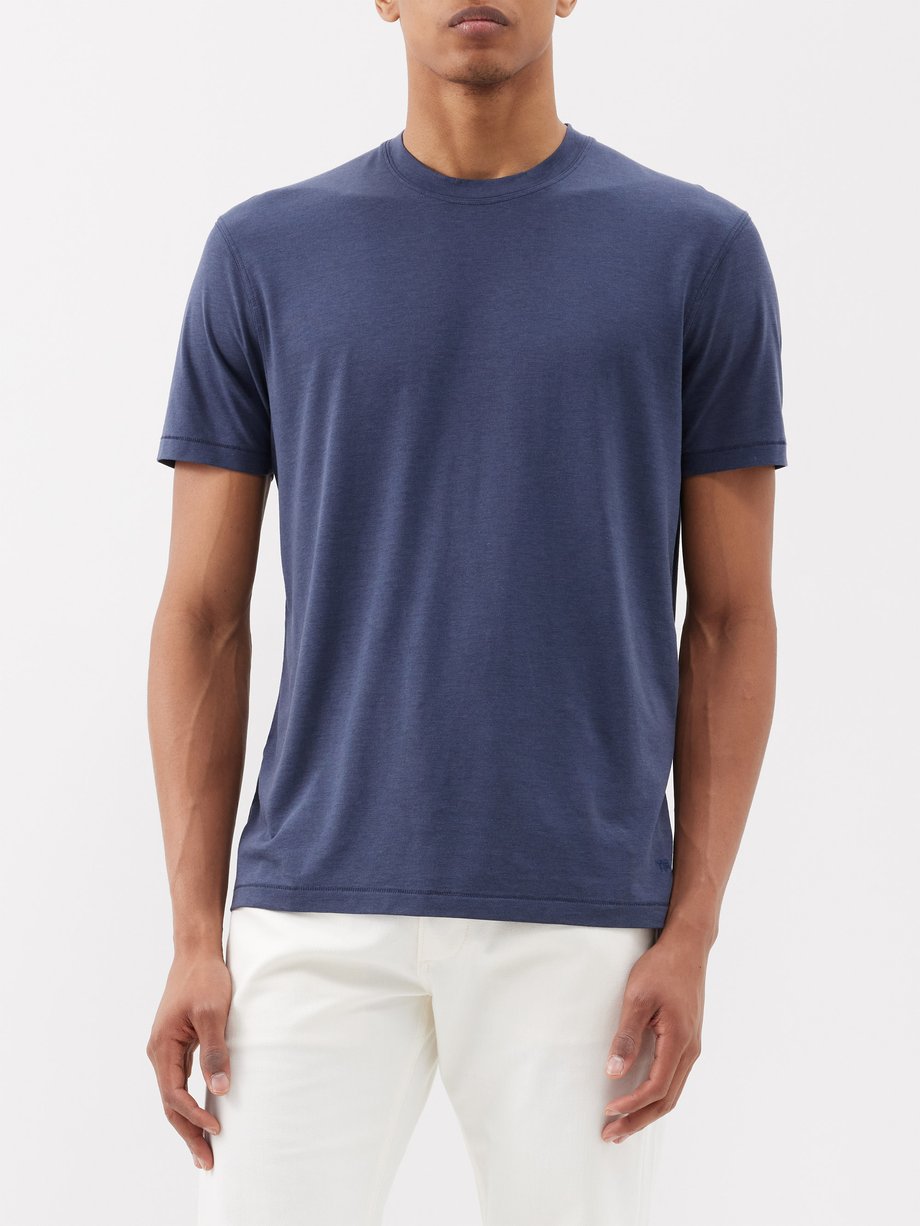 Navy Logo-embroidered lyocell-blend jersey T-shirt | Tom Ford ...