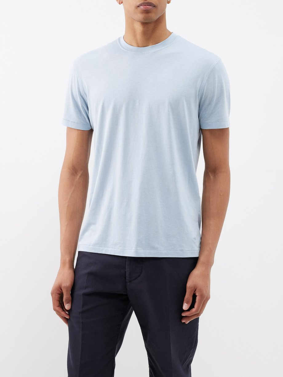 Blue Logo-embroidered jersey T-shirt | Tom Ford | MATCHES UK