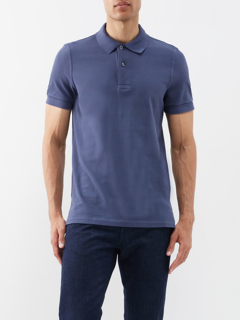 Navy Logo-embroidered cotton-piqué polo shirt | Tom Ford | MATCHES UK