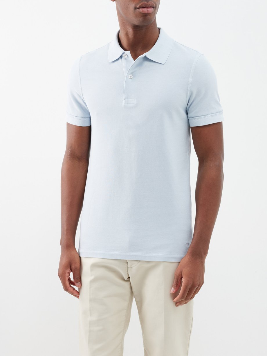 Tom Ford - logo-embroidered Cotton-piqué Polo Shirt - Mens - Light Blue
