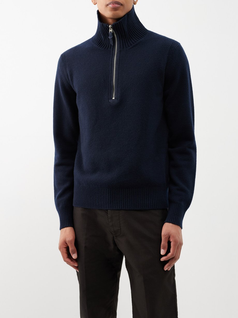 Navy High-neck wool-blend sweater | Tom Ford | MATCHESFASHION US